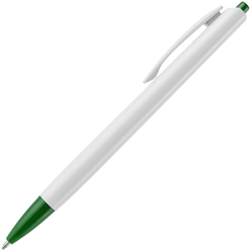 Ручка шариковая Tick, белая с зеленым, зеленый, белый, пластик
