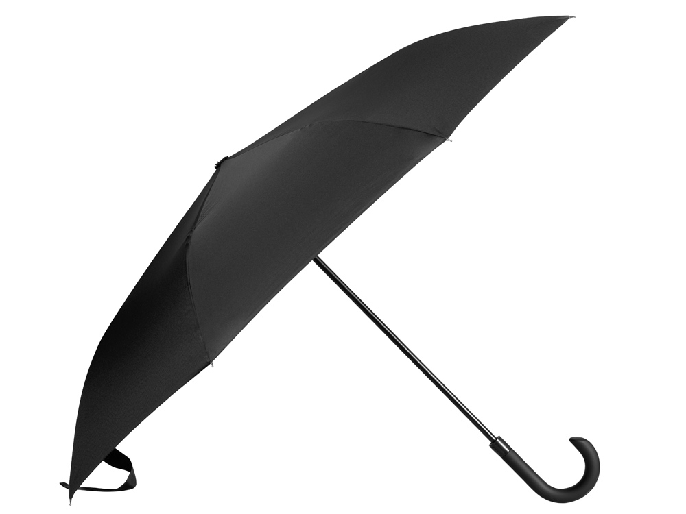 Зонт-трость наоборот «Inversa», черный, полиэстер, soft touch