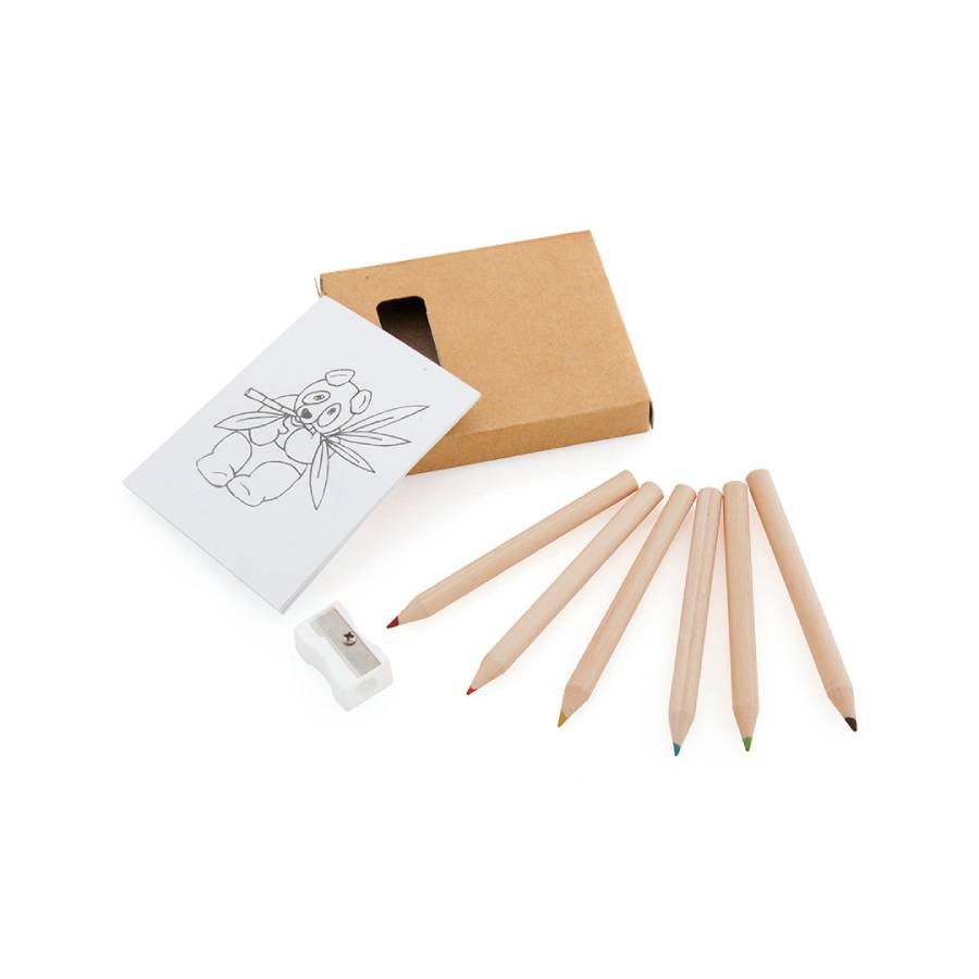 Набор цветных карандашей с раскрасками и точилкой "Figgy", 7,4х9х1,5см, дерево, картон, бумага, коричневый, дерево, картон, бумага