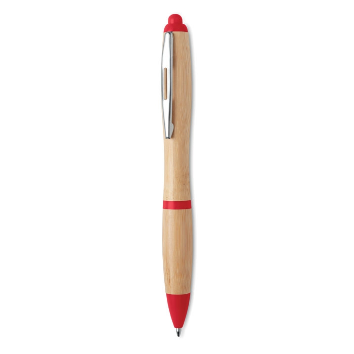 Ручка шариковая из бамбука и пл, красный, бамбук