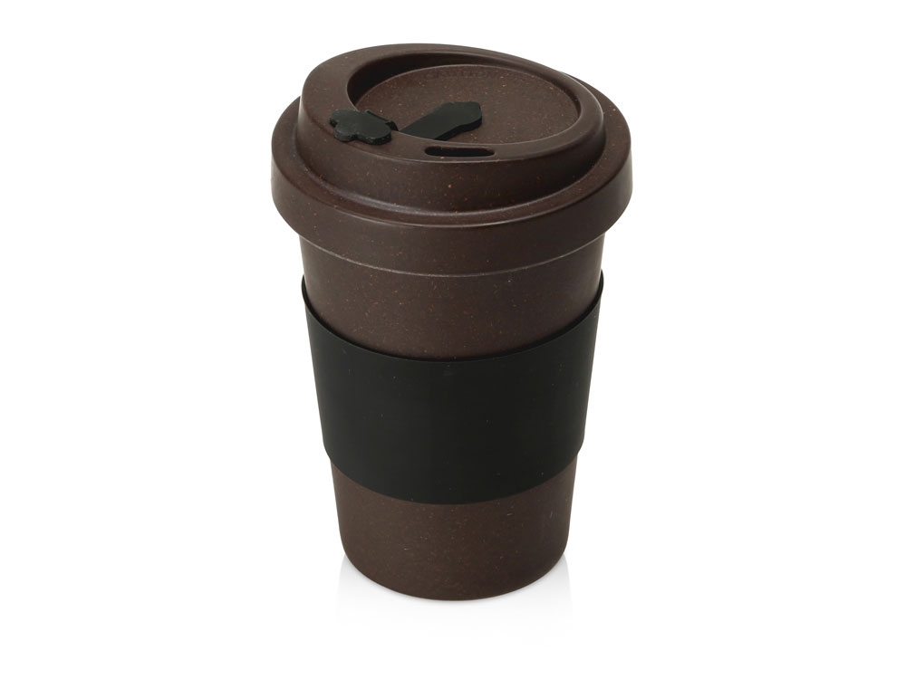 Стакан из кофе с силиконовой манжетой «Latte», коричневый, черный, пластик