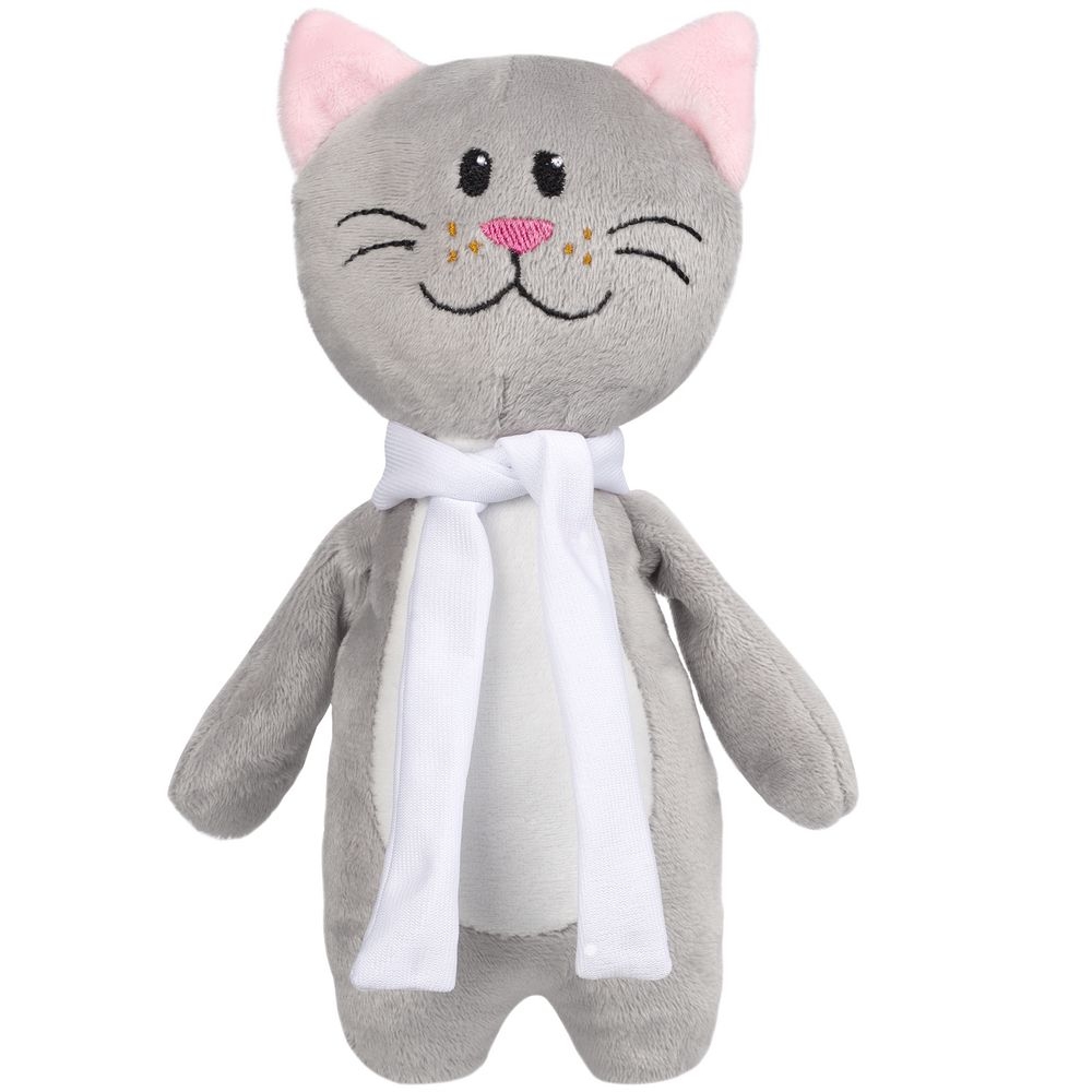 Мягкая игрушка Beastie Toys, котик с белым шарфом, белый, велюр; набивка, шарфик - полиэстер 100%