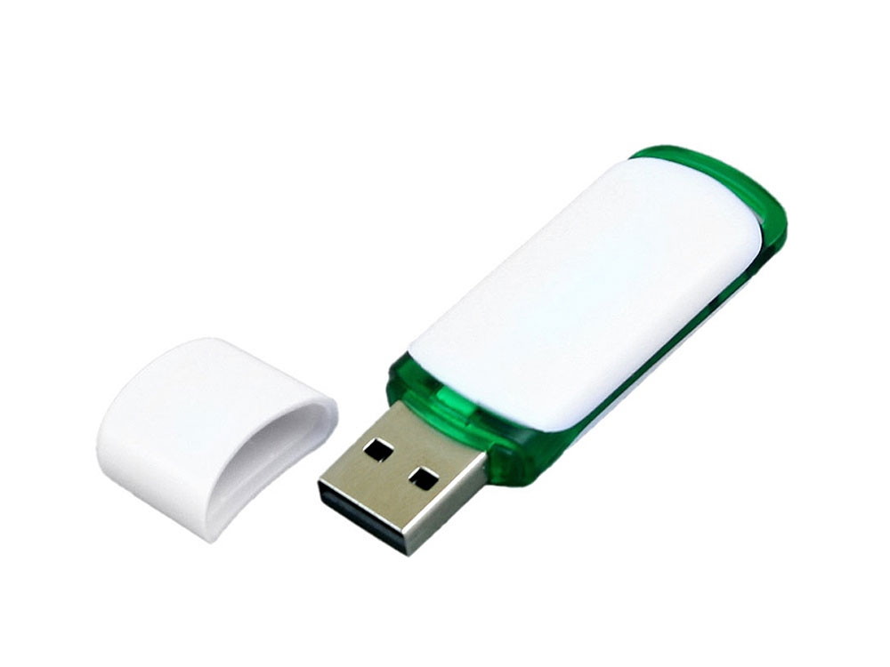 USB 2.0- флешка на 32 Гб с цветными вставками, зеленый, белый, пластик
