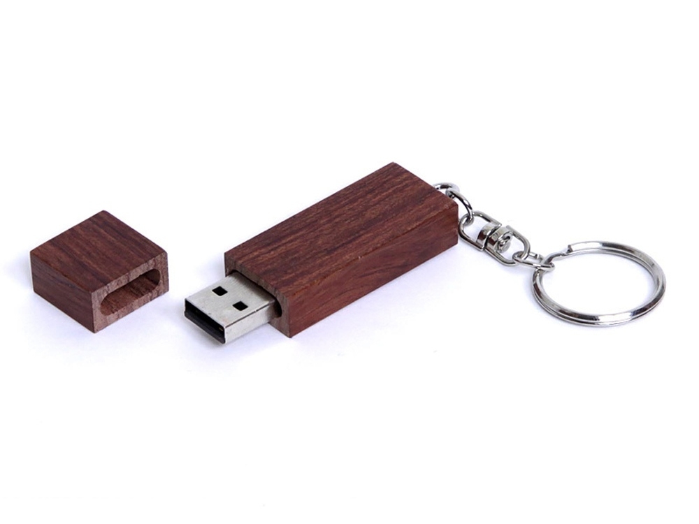 USB 3.0- флешка на 64 Гб прямоугольная форма, колпачок с магнитом, коричневый, дерево