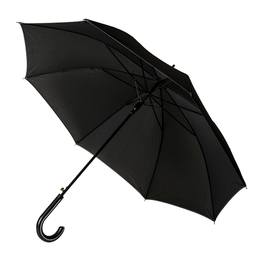 Зонт-трость OXFORD с ручкой из искусственной кожи , чёрный, полуавтомат, 100% полиэстер, черный, 100% полиэстер, металл, искусственная кожа