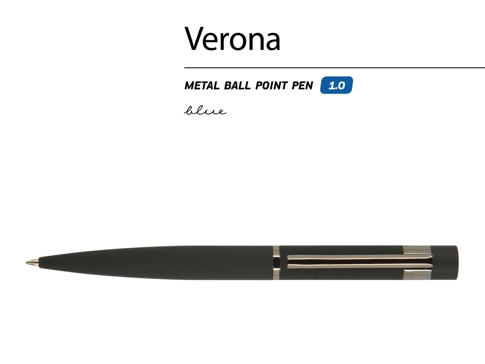 Ручка металлическая шариковая «Verona», черный, металл, silk-touch