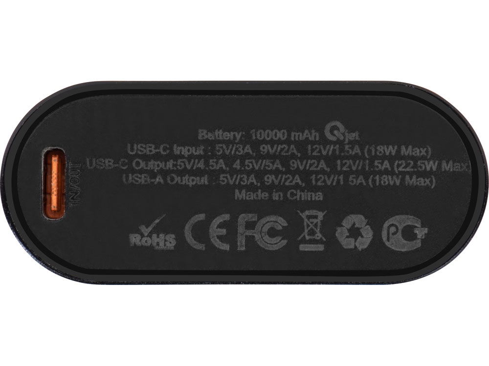 Внешний аккумулятор с быстрой зарядкой QC/PD «Qwik», 10000 мАч, черный, металл, стекло