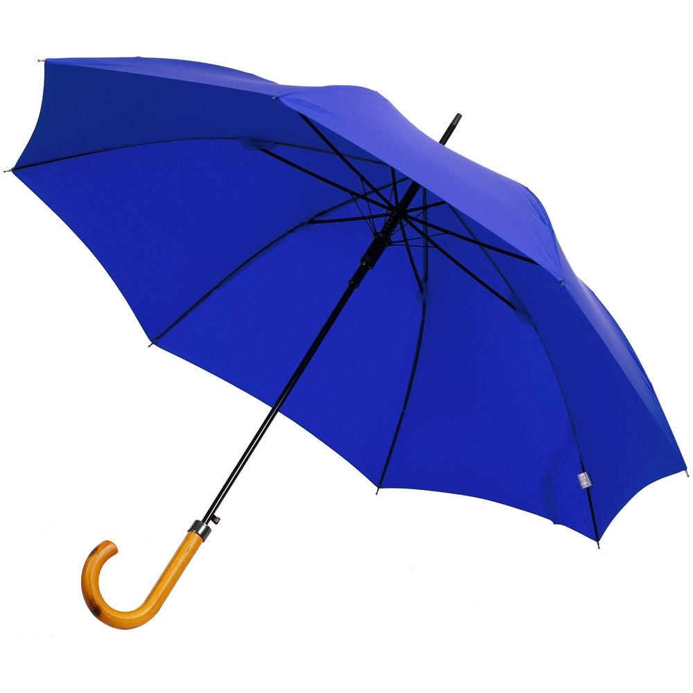Зонт-трость LockWood, синий, синий, купол - эпонж; спицы - стеклопластик; ручка - дерево