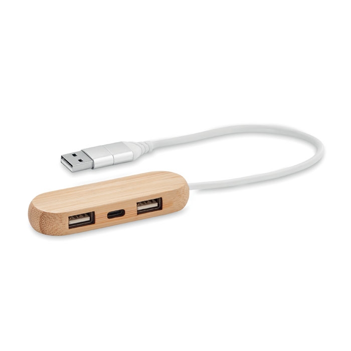 Разветвитель USB, бежевый, бамбук