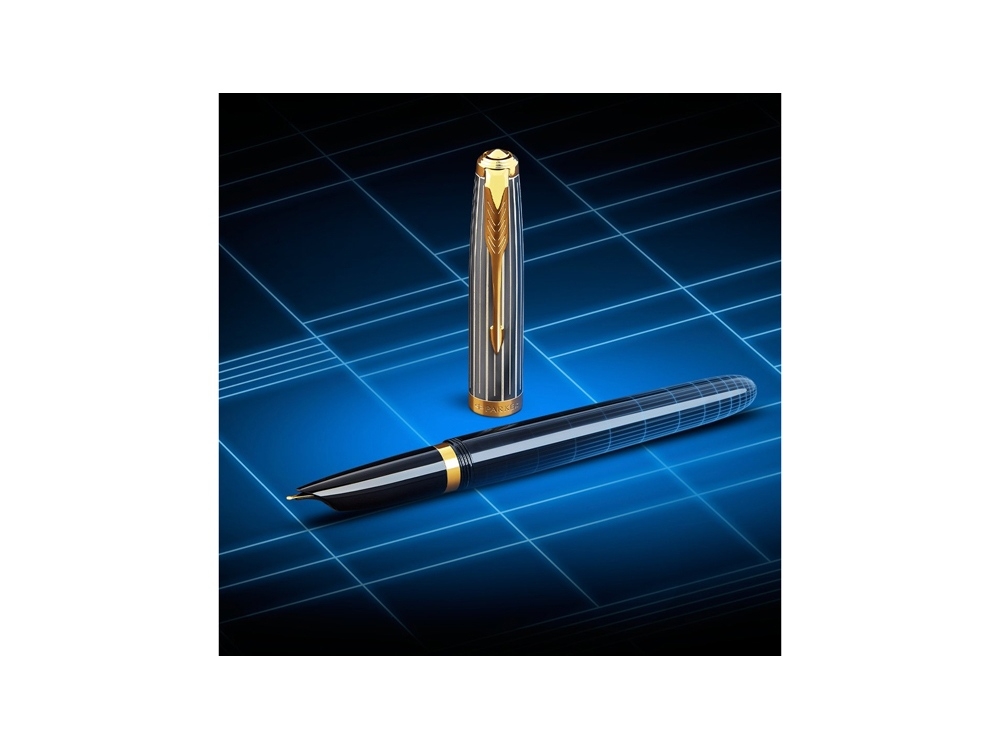 Ручка перьевая Parker 51 Premium, F/M, черный, желтый, серебристый, металл