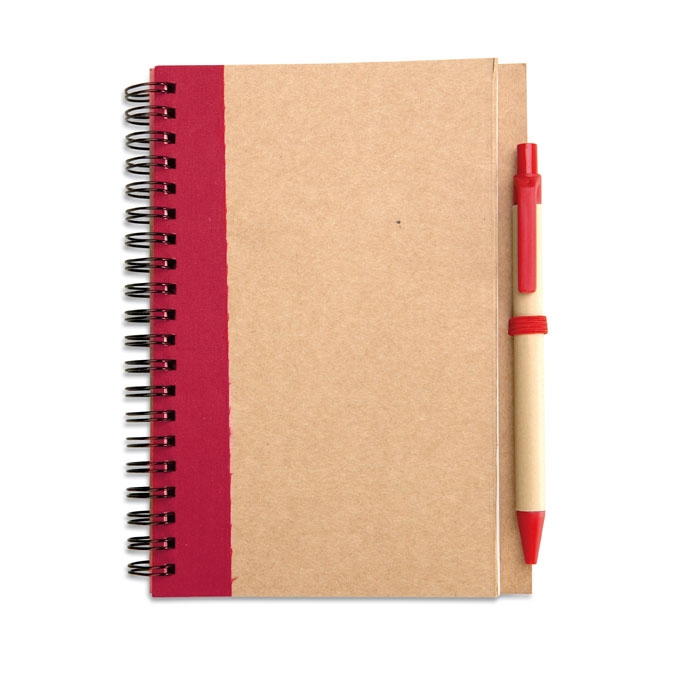 Блокнот с ручкой, красный, бумага