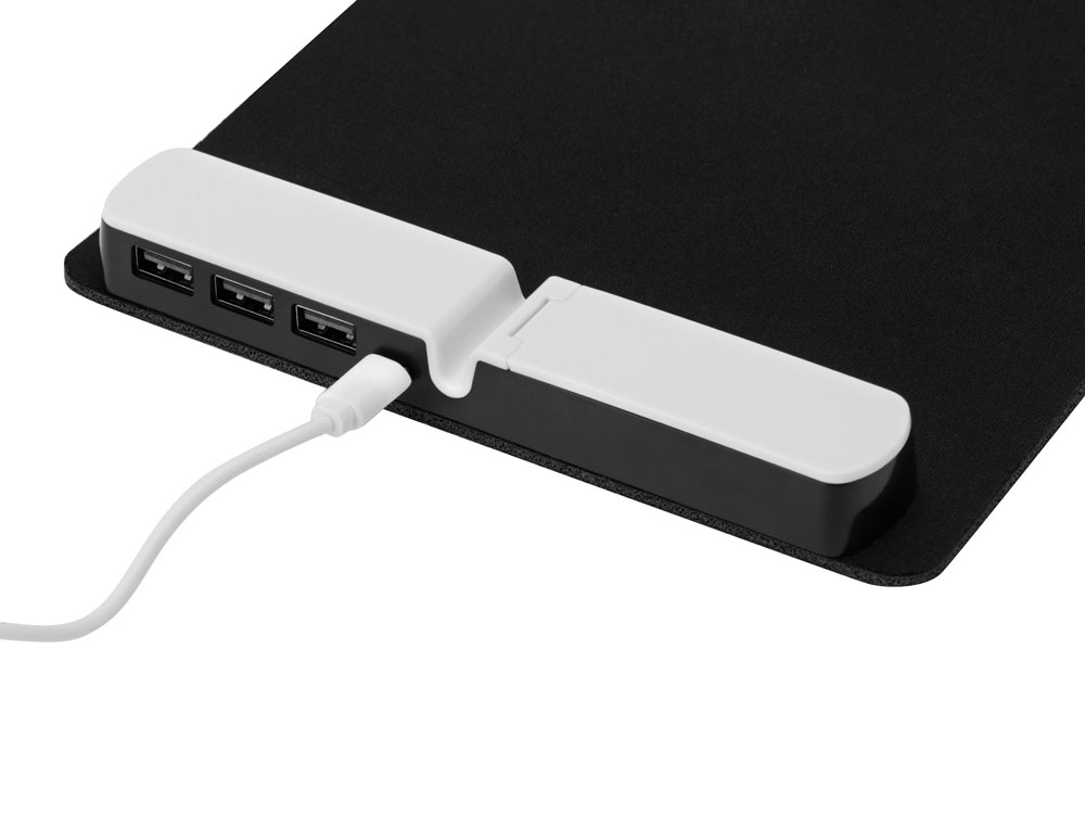 Коврик для мыши со встроенным USB-хабом «Plug», черный, полиэстер