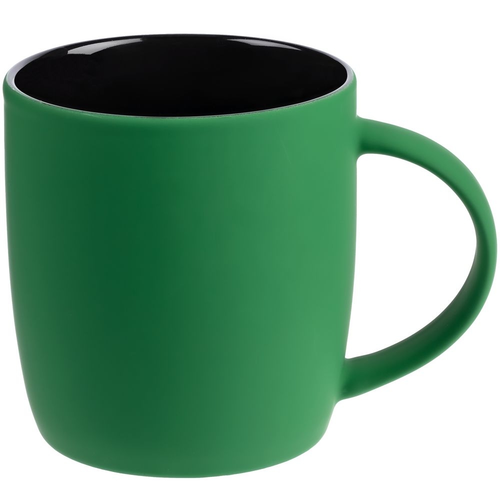 Набор Color Block: кружка и ручка, зеленый с черным, черный, зеленый, покрытие софт-тач; ручка - металл, кружка - фарфор