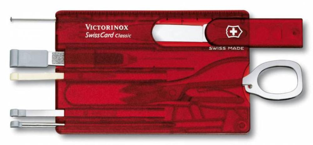 Набор инструментов SwissCard, полупрозрачный красный, красный, пластик; металл