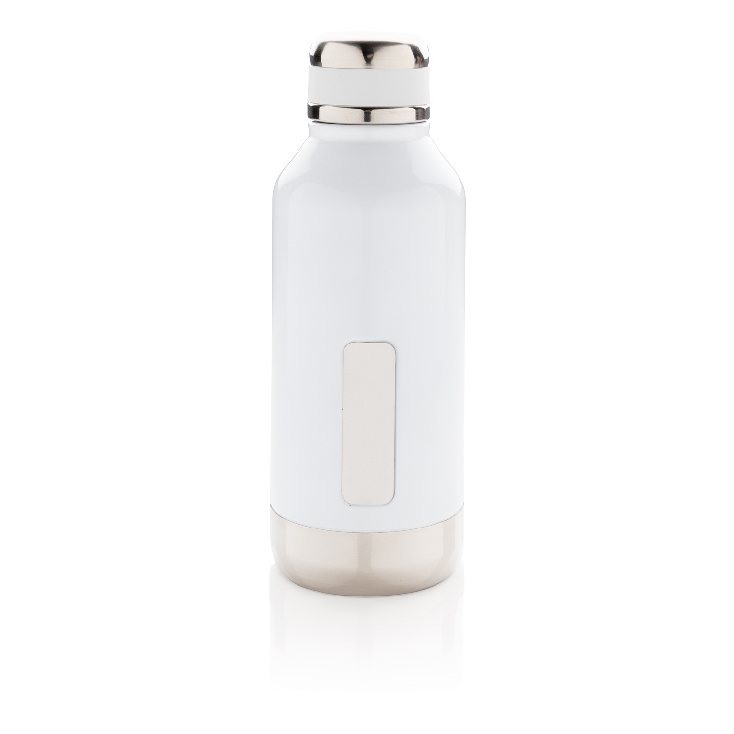 Герметичная вакуумная бутылка с шильдиком, белый, нержавеющая сталь; силикон