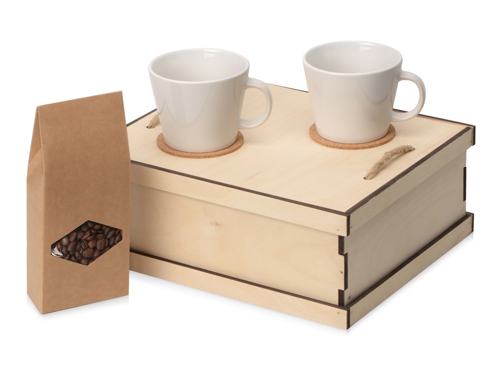 Подарочный набор для кофепития «Кофебрейк», коричневый, белый, дерево, керамика