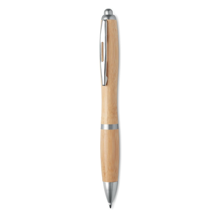 Ручка шариковая из бамбука и пл, тускло-серебряный, бамбук
