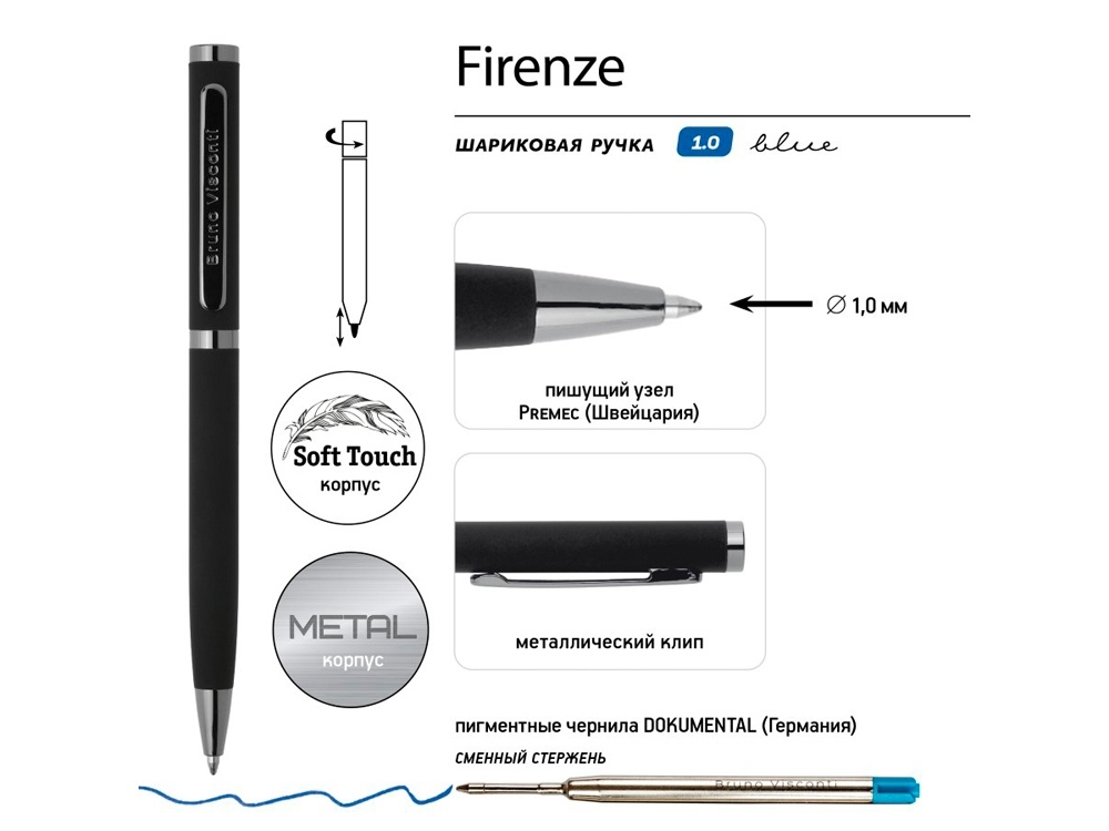 Ручка металлическая шариковая «Firenze», софт-тач, черный, soft touch
