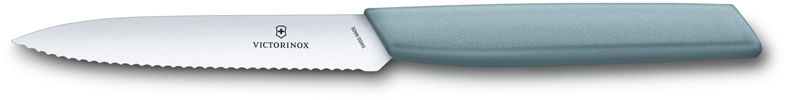 Нож для овощей и фруктов VICTORINOX Swiss Modern, лезвие 10 см с волнистой кромкой, серо-голубой, голубой, полипропилен