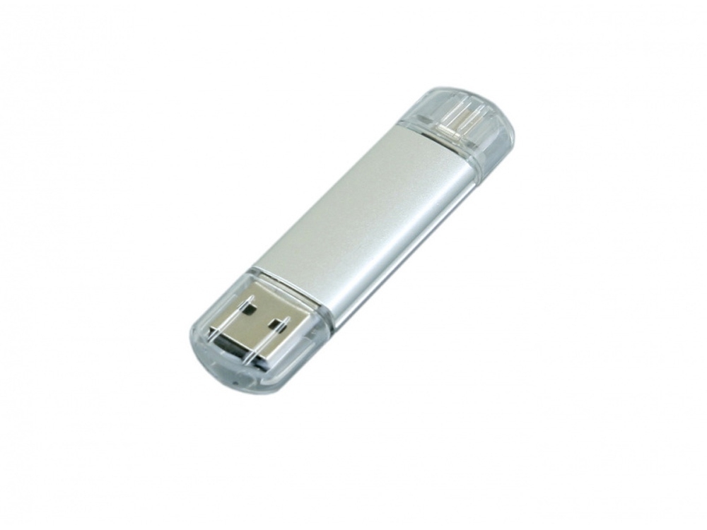 USB 2.0/micro USB- флешка на 64 Гб, серебристый, металл