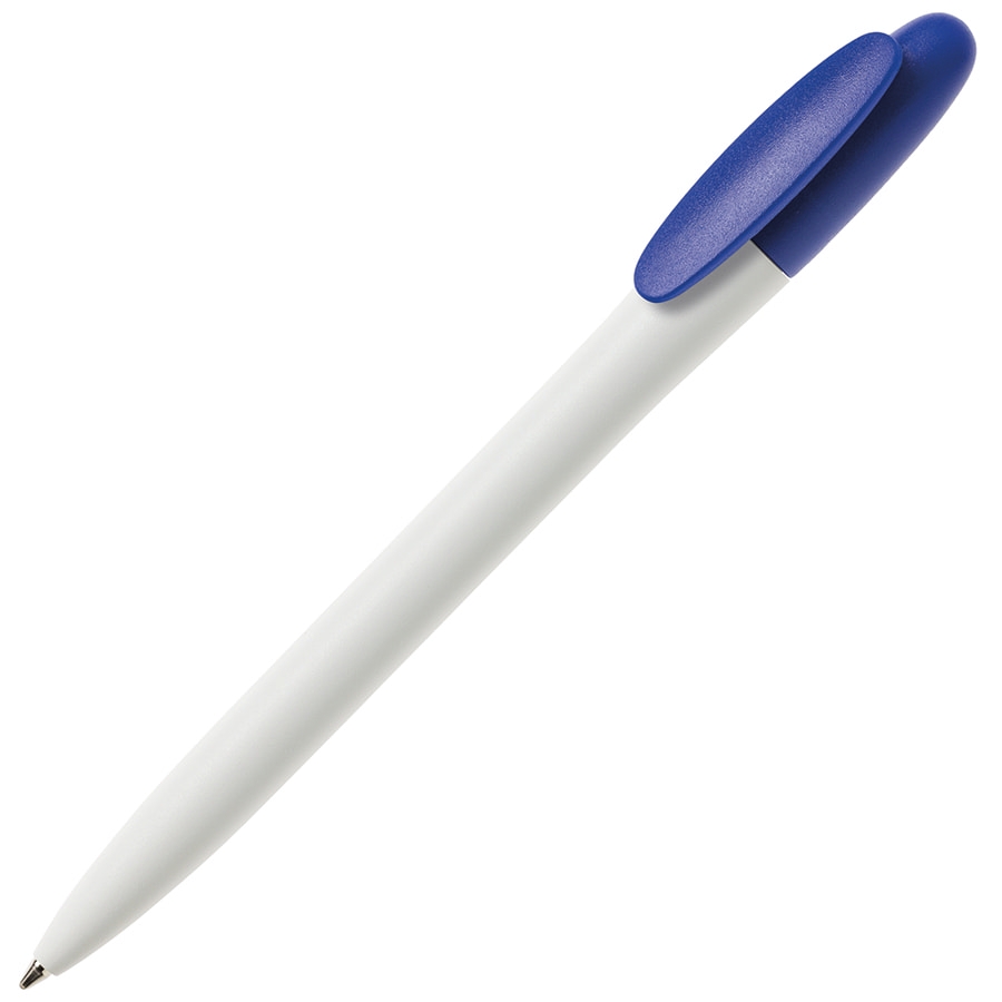 Ручка шариковая BAY, белый корпус/синий клип, непрозрачный пластик, синий, пластик