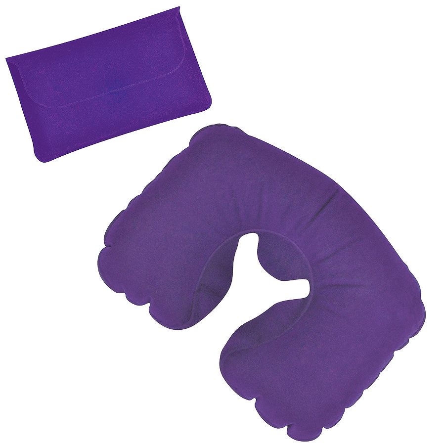 Подушка надувная дорожная в футляре; фиолетовый; 43,5х27,5 см; твил; шелкография, фиолетовый, твил