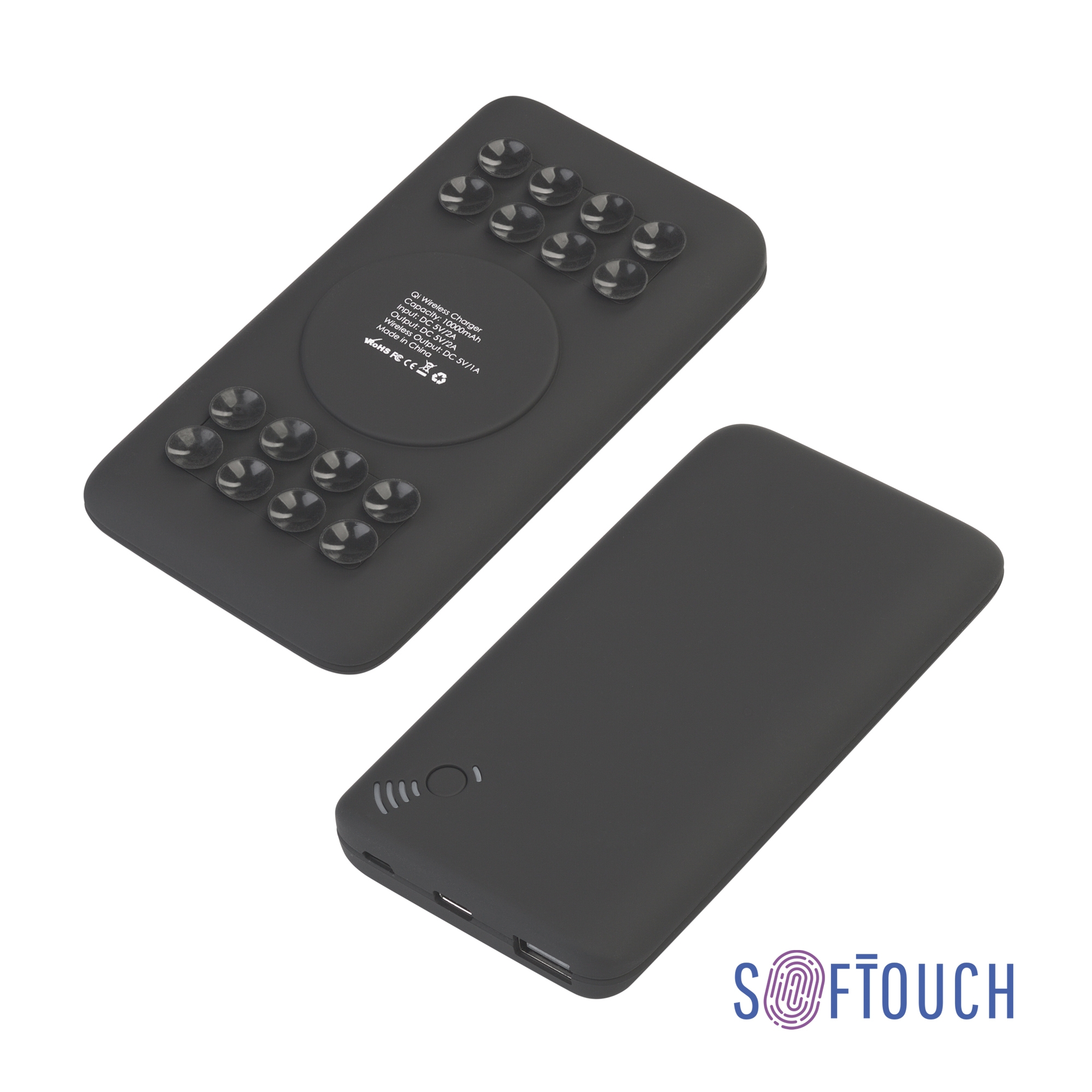 Беспроводное зарядное устройство "Ten SOFTTOUCH", 10000 mAh, черный, пластик/soft touch