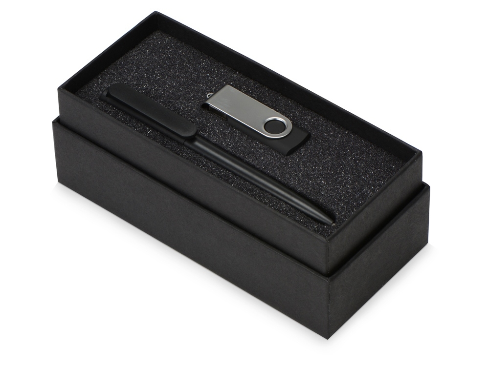 Подарочный набор Qumbo с ручкой и флешкой, черный, soft touch
