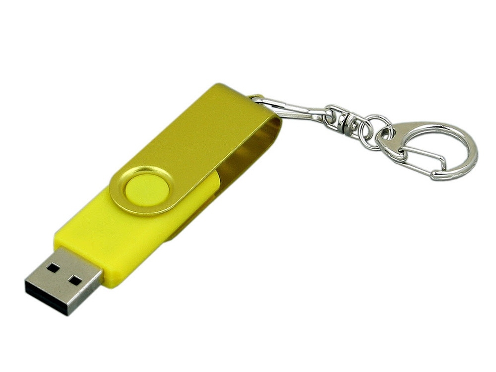 USB 2.0- флешка промо на 64 Гб с поворотным механизмом и однотонным металлическим клипом, желтый, пластик, металл