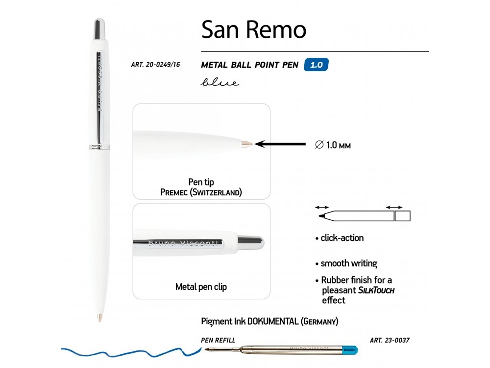 Ручка металлическая шариковая «San Remo», софт тач, белый, soft touch