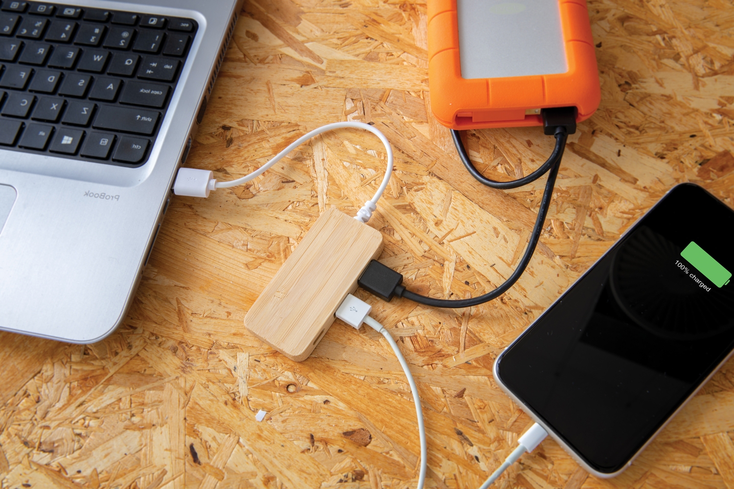 USB-хаб Bamboo с Type-C, бамбук; tpe