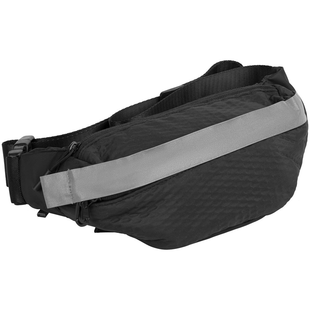 Поясная сумка tagBag со светоотражающим элементом, черная, черный, 600d, 210d, верхний слой - полиэстер, 50d; дно - полиэстер, покрытие tpe; внутренний слой из спортивной сетки - полиэстер