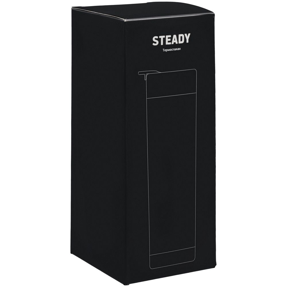 Термостакан Steady, черный, черный, корпус - нержавеющая сталь, натуральная пробка; крышка - пластик