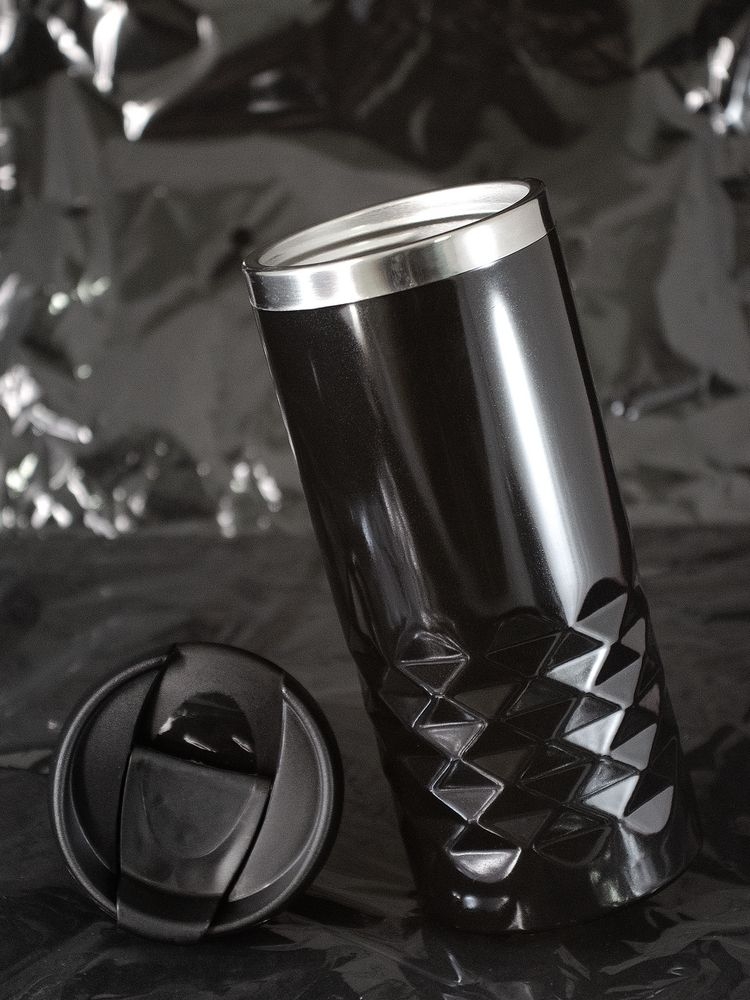 Термостакан Prism, черный, черный, наружная стенка корпуса, крышка - пластик; внутренняя стенка - нержавеющая сталь