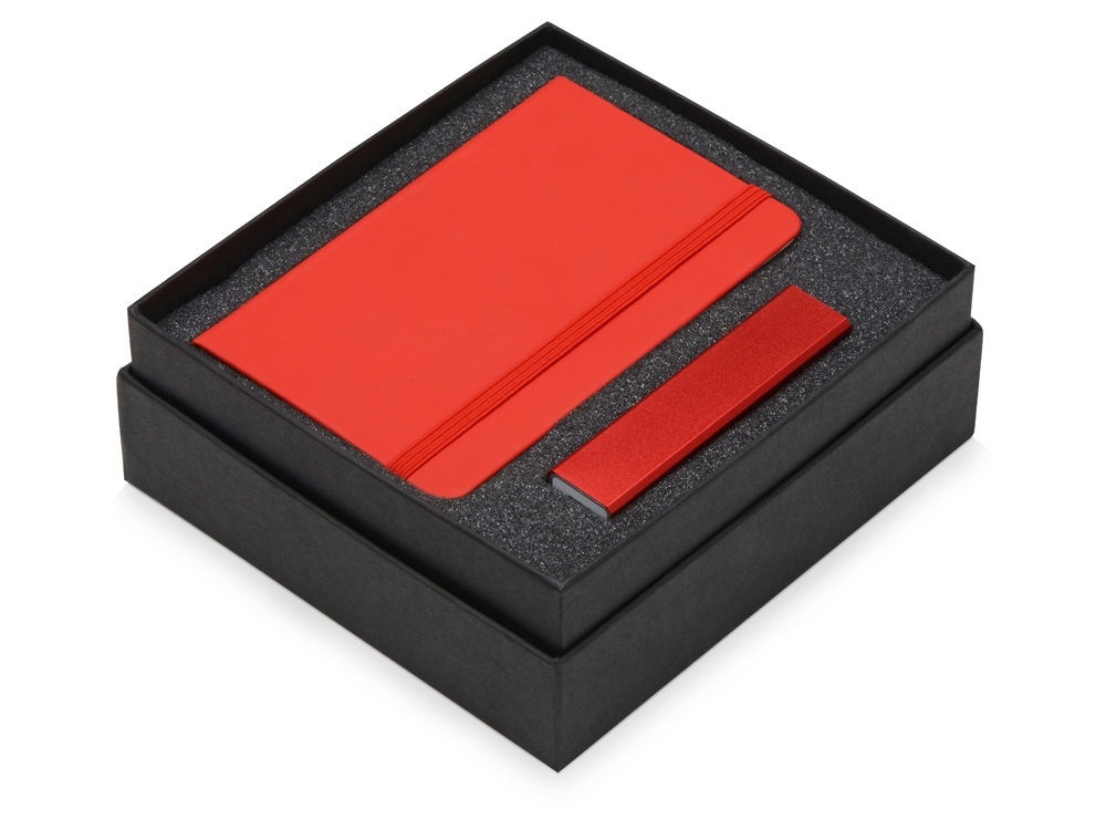 Подарочный набор To go с блокнотом А6 и зарядным устройством, красный, пластик