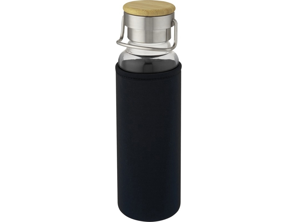 Стеклянная бутылка «Thor» с неопреновым чехлом, черный, пластик, бамбук, стекло