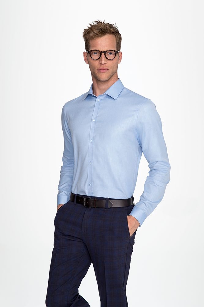 Рубашка мужская Brody Men голубая, голубой, 82%, 18% - полиэстер - хлопок, плотность 125 г/м²