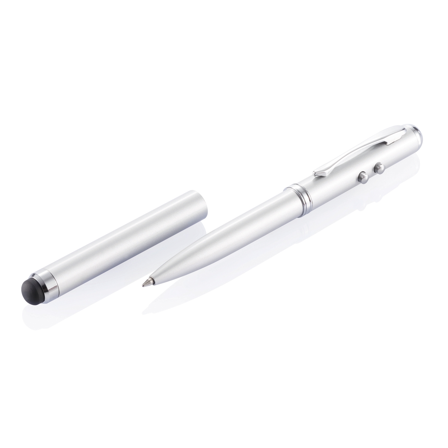 Ручка-стилус с фонариком и лазерной указкой 4 в 1, серебристый, нержавеющая сталь