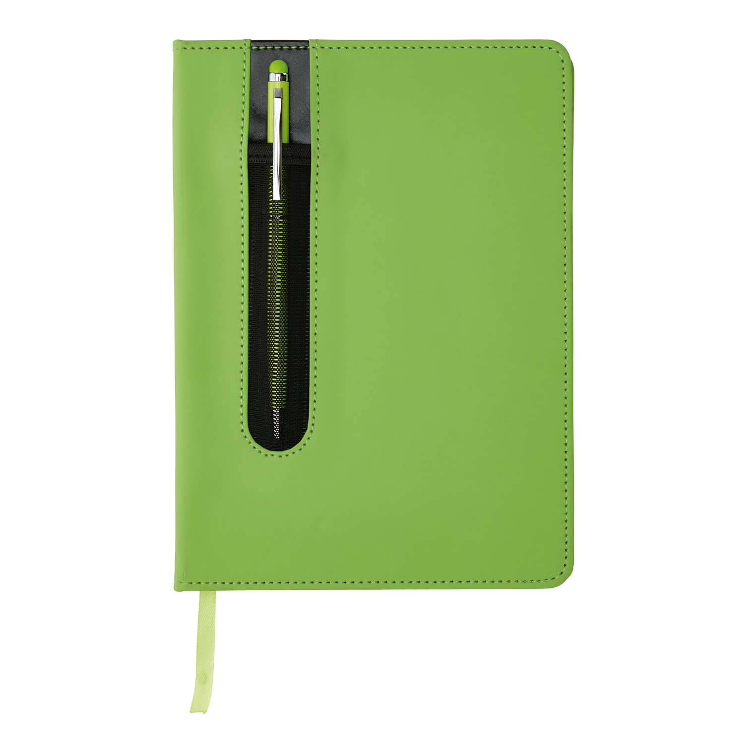 Блокнот для записей Deluxe формата A5 и ручка-стилус, зеленый, бумага; нержавеющая сталь