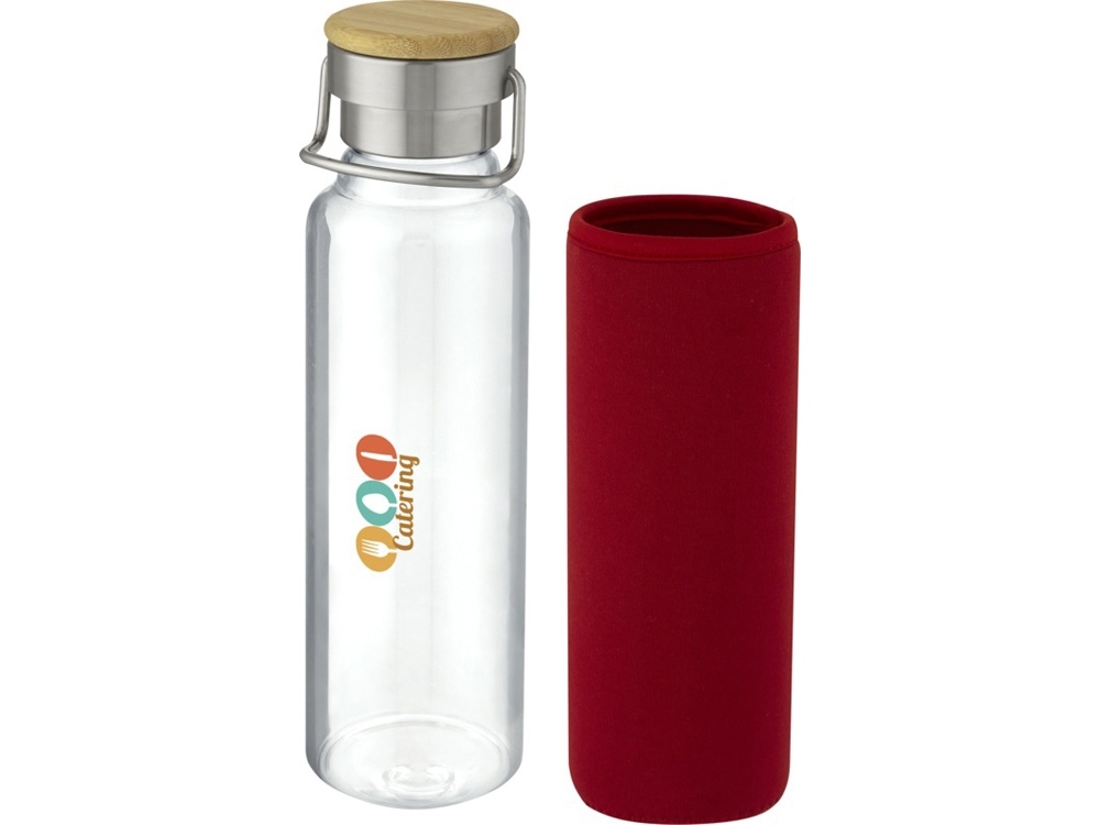 Стеклянная бутылка «Thor» с неопреновым чехлом, красный, пластик, бамбук, стекло