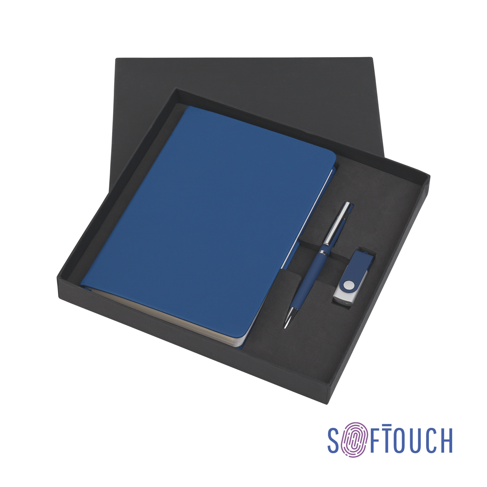 Подарочный набор "Бари", покрытие soft touch, синий, искусственная кожа/металл/soft touch