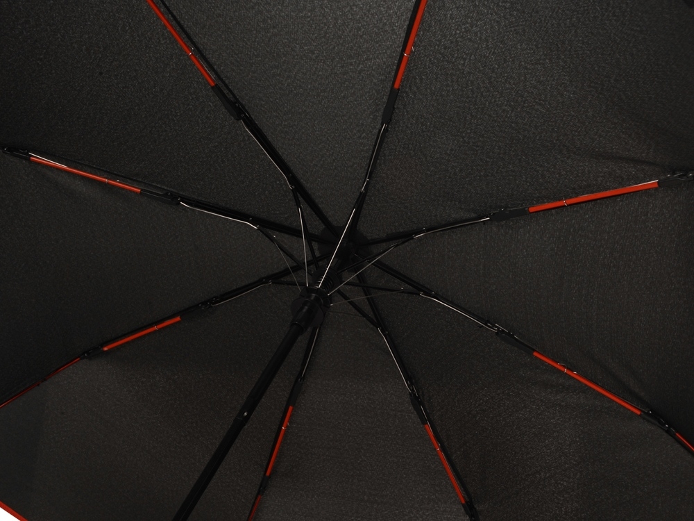 Зонт складной «Motley» с цветными спицами, черный, красный, полиэстер, soft touch