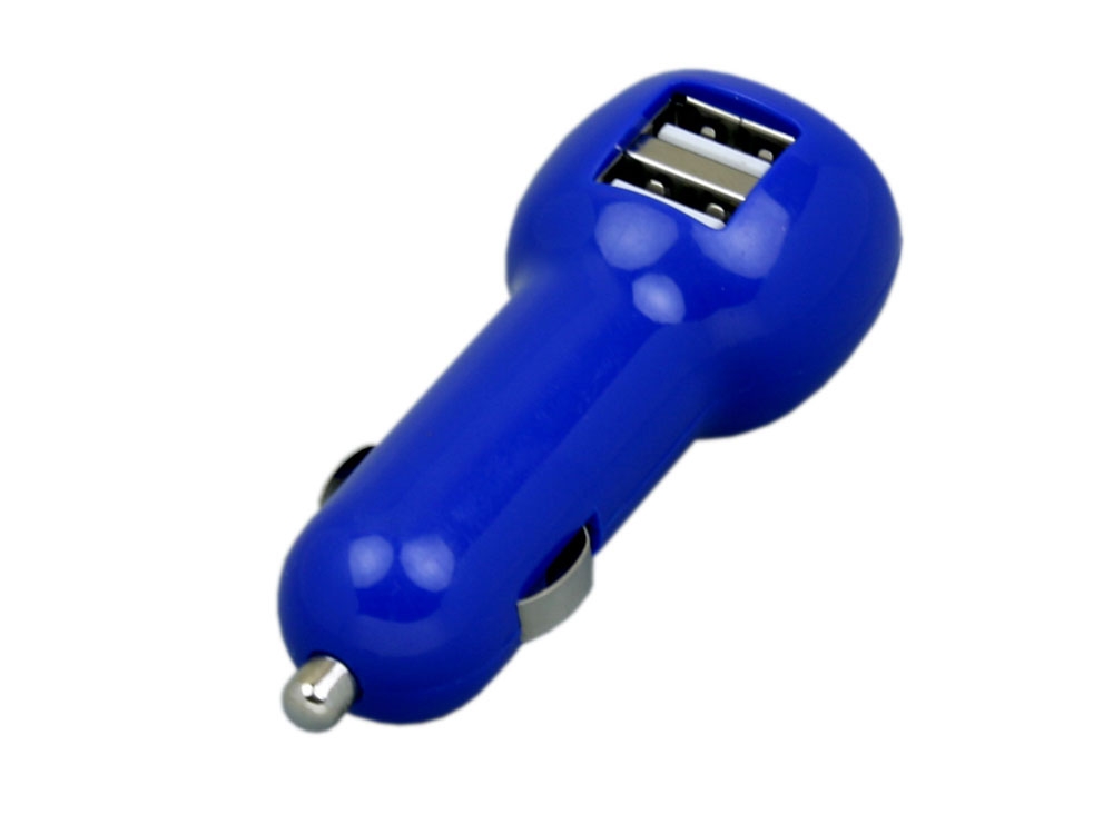 Автомобильная зарядка на 2 USB порта, синий, пластик
