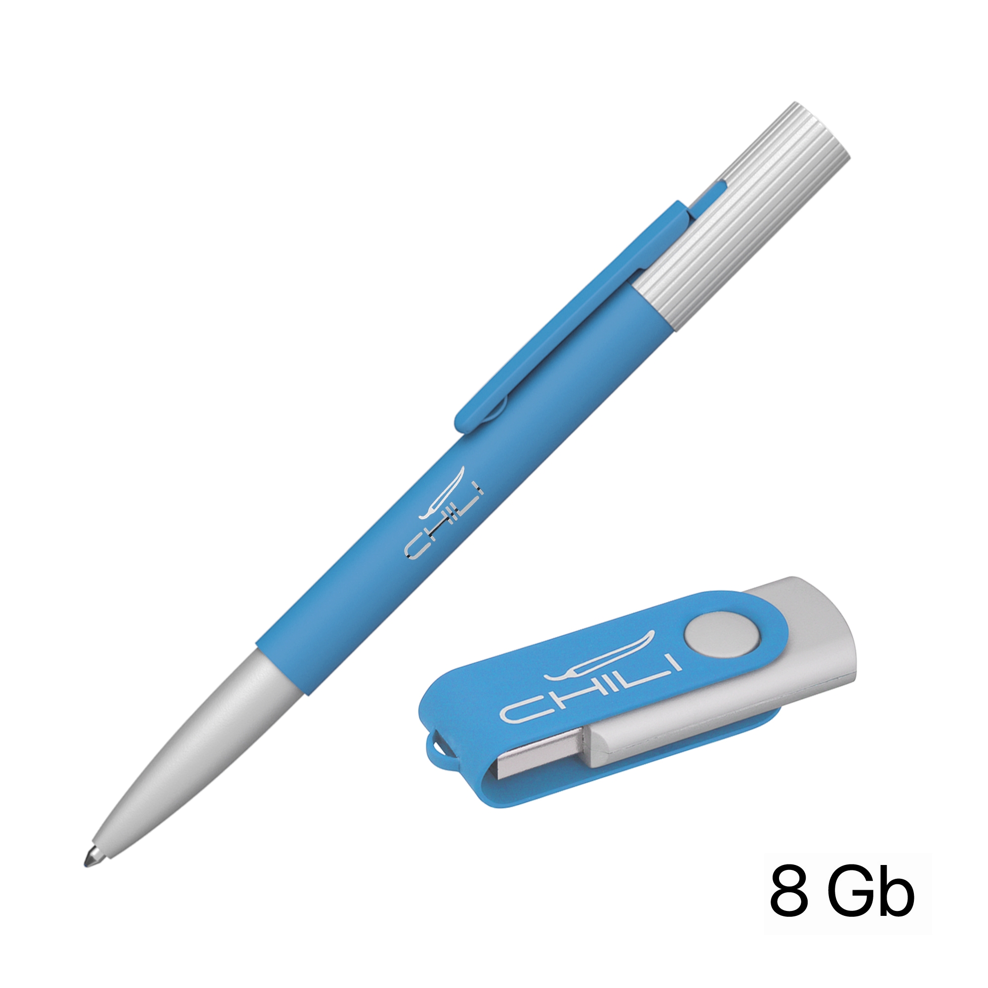 Набор ручка "Clas" + флеш-карта "Vostok" 8 Гб в футляре, покрытие soft touch, голубой, металл/пластик/soft touch