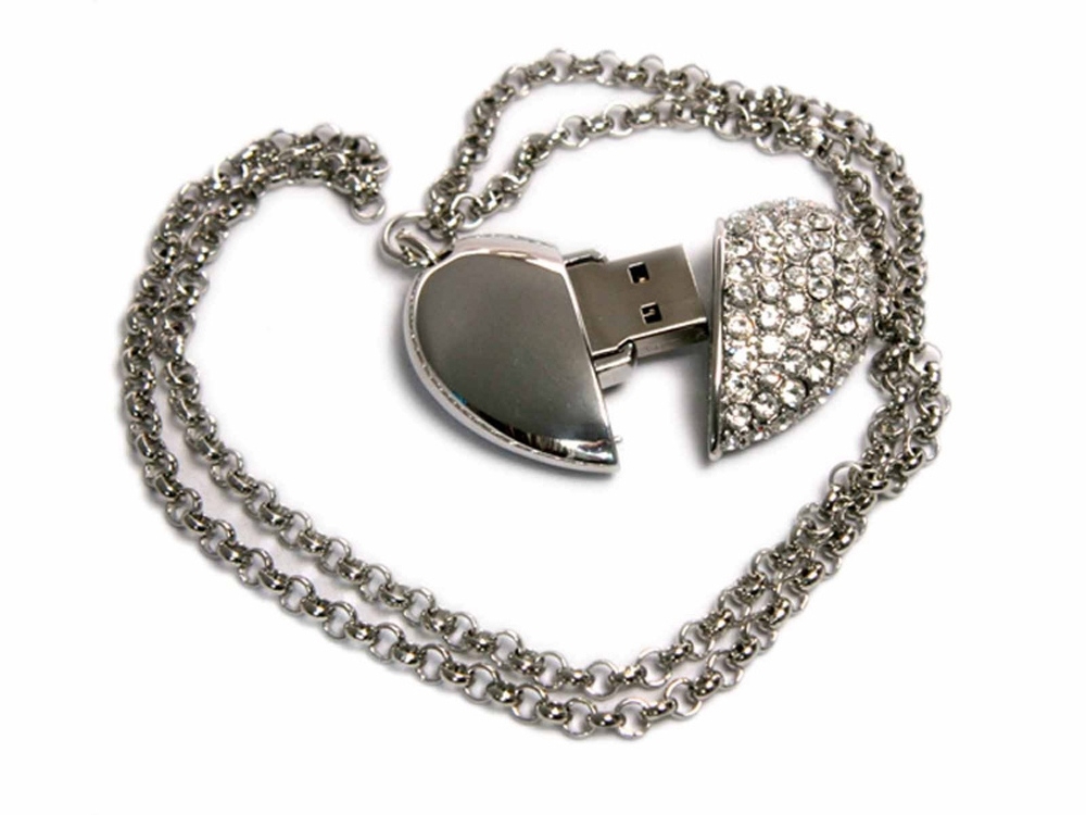 USB 2.0- флешка на 8 Гб «Сердце» с кристаллами, серебристый, металл