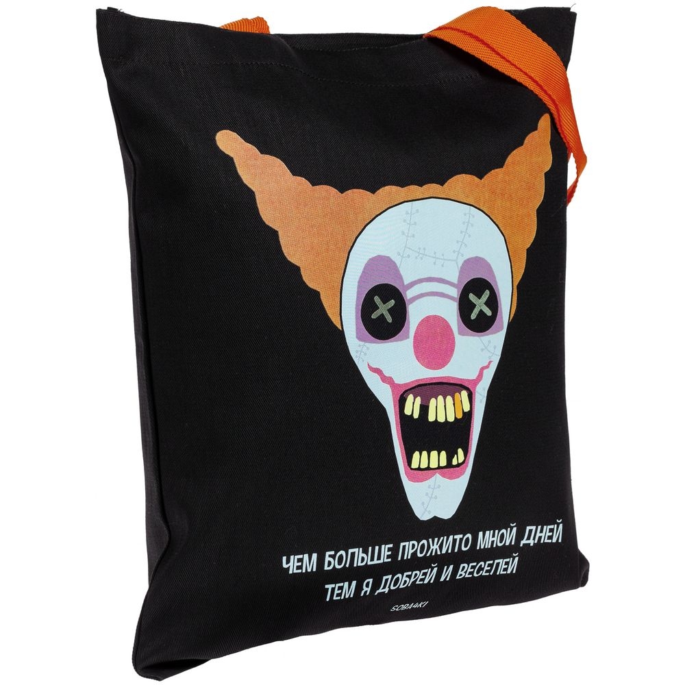 Холщовая сумка «Цирк», черная с оранжевыми ручками, черный, оранжевый, сумка - хлопок, плотность 240 г/м²; ручки - полиэстер