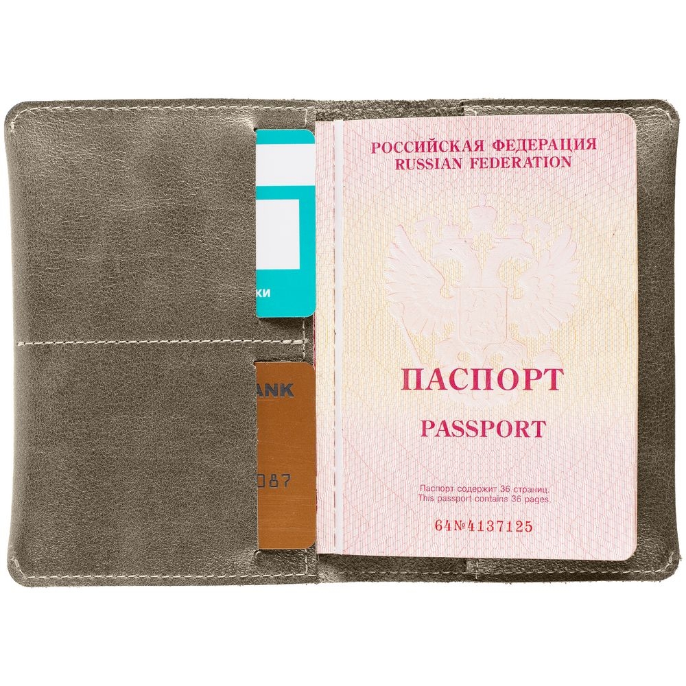 Обложка для паспорта Apache, ver.2, серая, серый, кожа