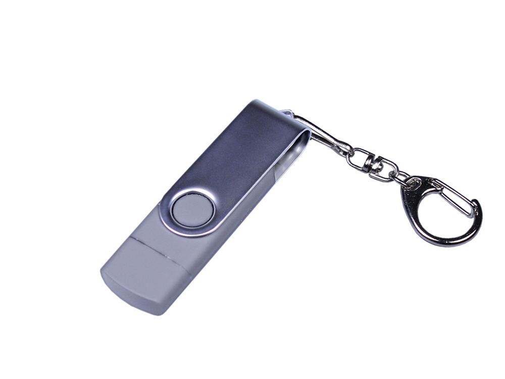 USB 2.0/micro USB/Type-C- флешка на 32 Гб c поворотным механизмом, серебристый, пластик