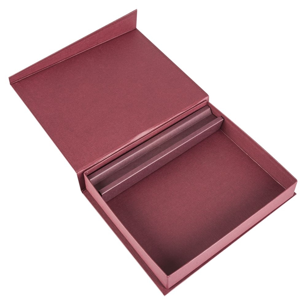 Коробка Duo под ежедневник и ручку, бордовая, бордовый, картон