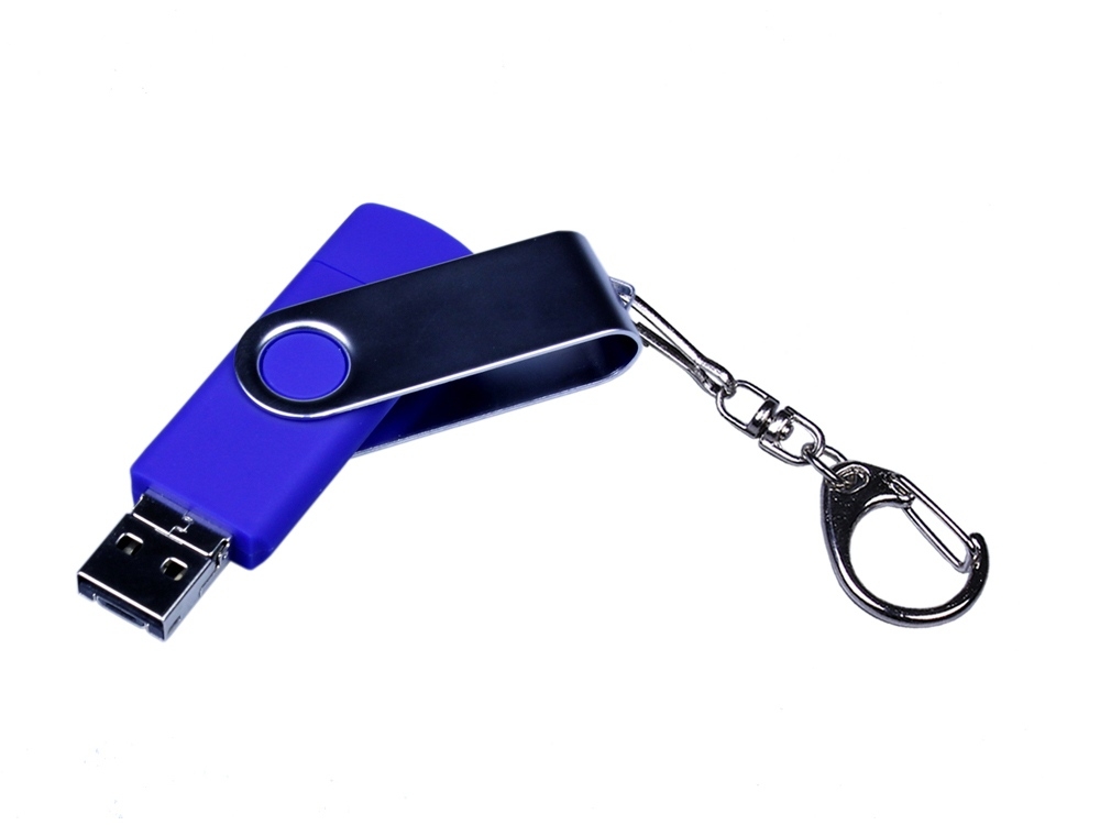 USB 2.0/micro USB/Type-C- флешка на 32 Гб c поворотным механизмом, синий, пластик